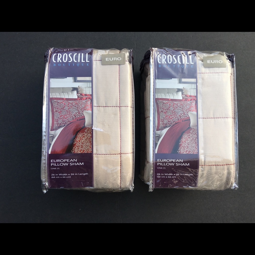 Croscill Pillow Shams Euro Adriel Pair 26” x 26” Square European Ivory Red New